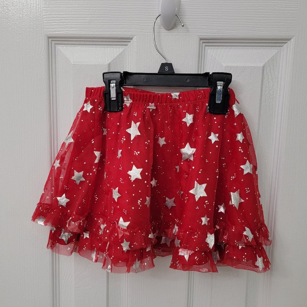 Red with Silver stars tutu skirt 4T